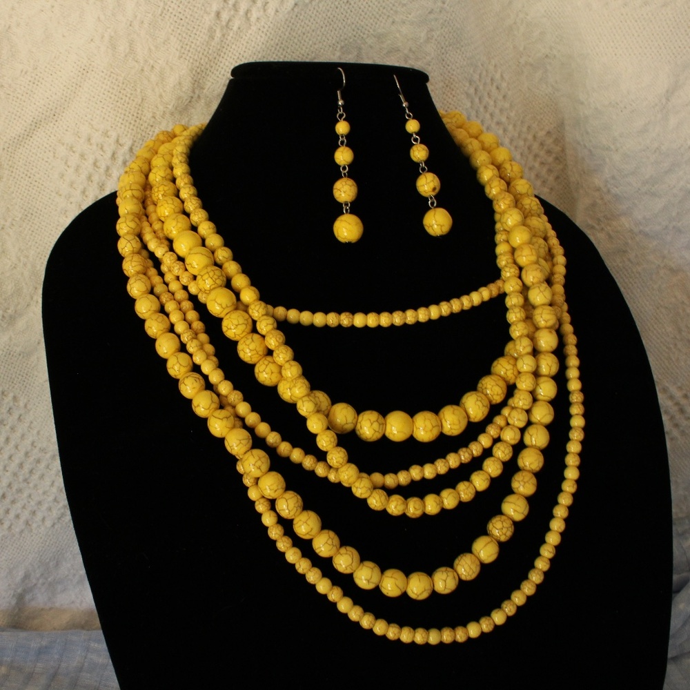 Layered Yellow Howlite Beads Dangle Jewelry